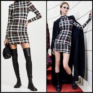 Alice + Olivia Delora Turtleneck Mini Dress in Freedom Plaid Black New Size 12